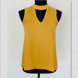 Mustard yellow color  V-cut out blouse